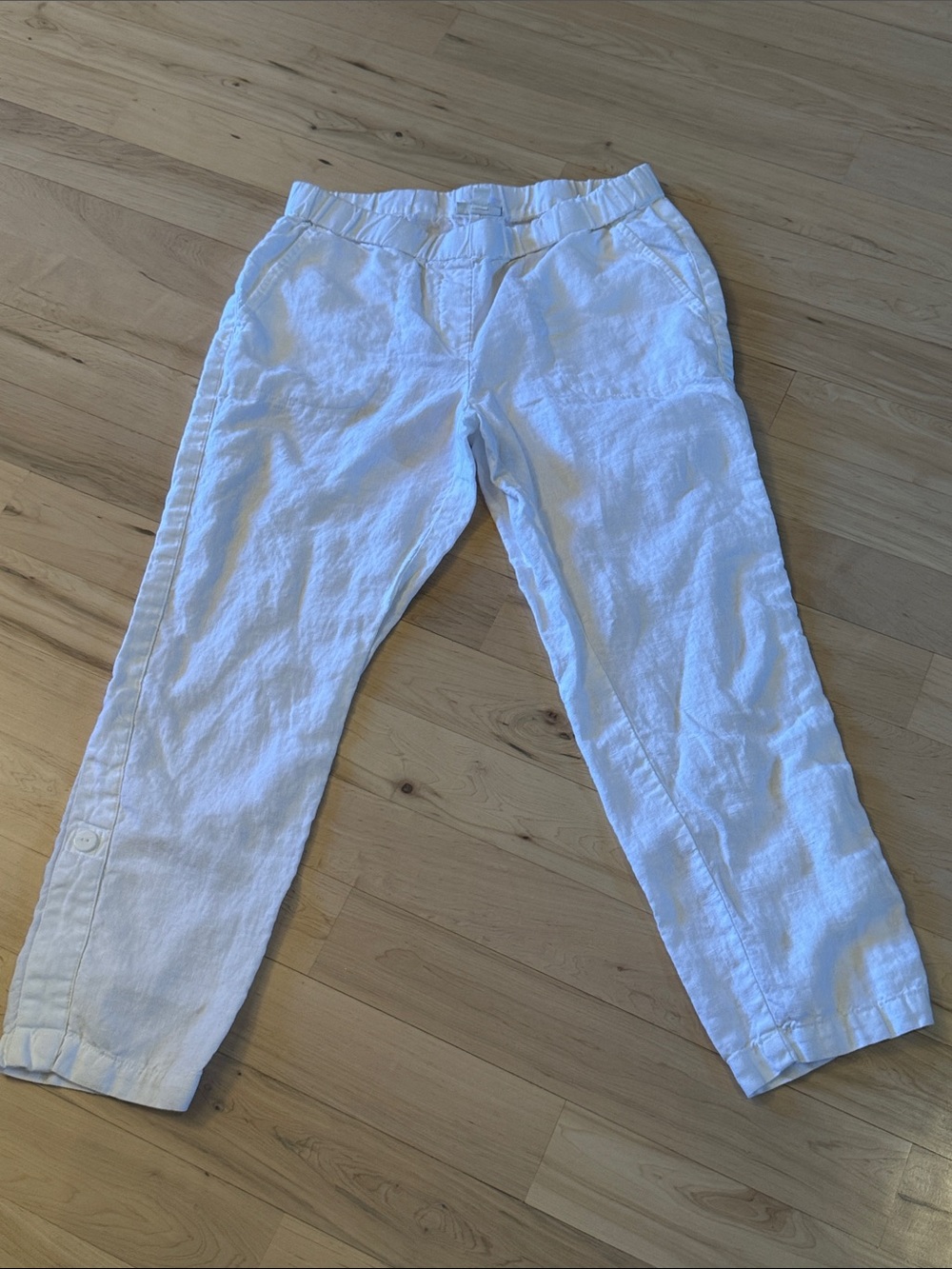 Pure  J. Jill White 100% Linen Textured Cropped Pants-Vacation-Beach-SP